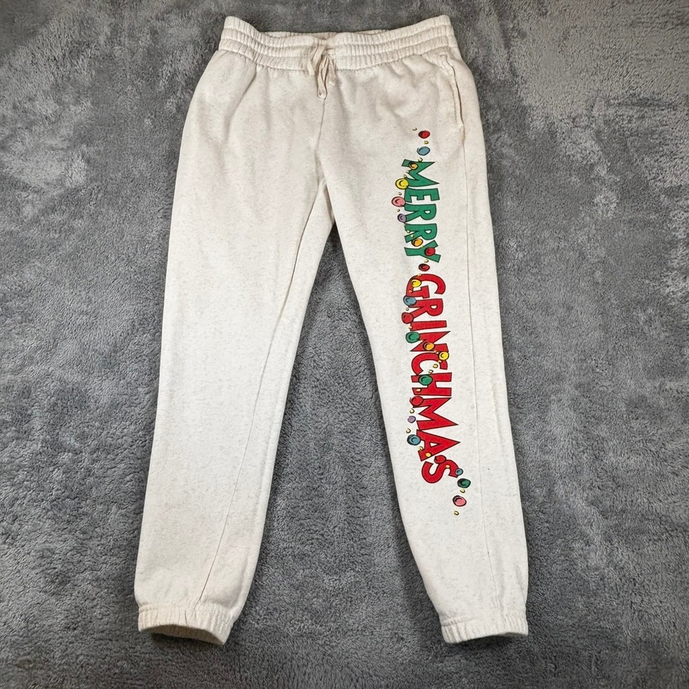 Dr Seuss The Grinch Merry Grinchmas Sweatpants Cream Oatmeal Joggers Medium